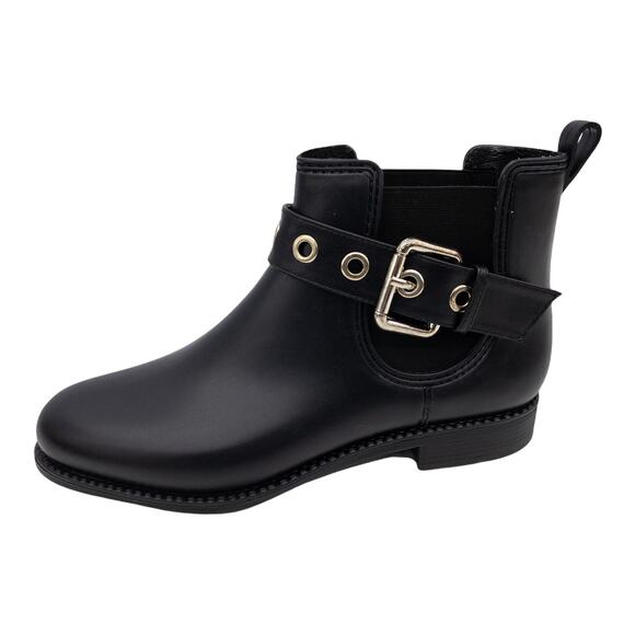 Henry Ferrera Black Matte Marsala Rivet Buckle Accent Rain Boots 7 Women's - Picture 1 of 10